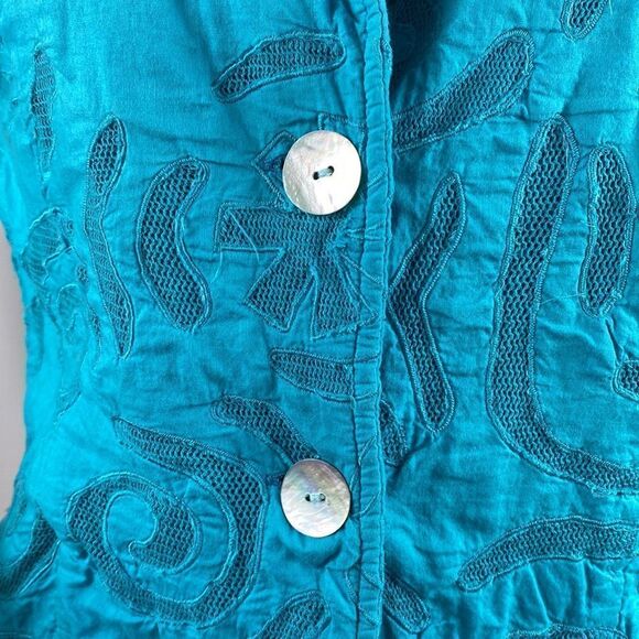 Chico’s turquoise color embroidered jacket blazer - Picture 3 of 7